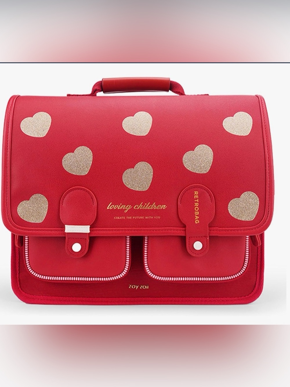 Kids backpack Red Heart Satchel with Gold Accents